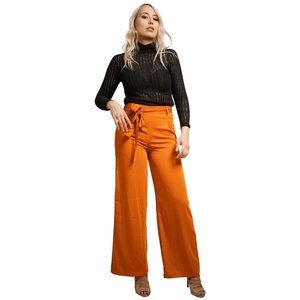 Womens Orange High Waist Wide Leg Pant